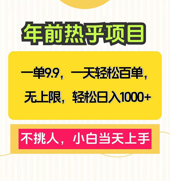 一单9.9，一天百单无上限，不挑人，小白当天上手，轻松日入1000+-菜菜网创
