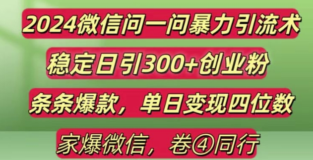2024最新微信问一问暴力引流300+创业粉,条条爆款单日变现四位数【揭秘】-菜菜网创