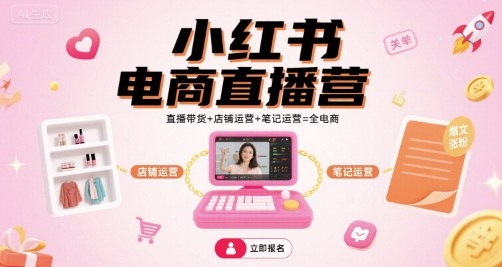 小红书电商直播营，直播带货+店铺运营+笔记运营=全电商-菜菜网创