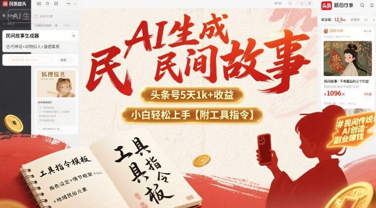 AI生成民间故事，头条号5天1k+，小白轻松上手【附工具指令】-菜菜网创