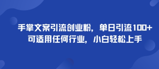 手掌文案引流创业粉，单日引流100+，可适用任何行业，小白轻松上手-菜菜网创