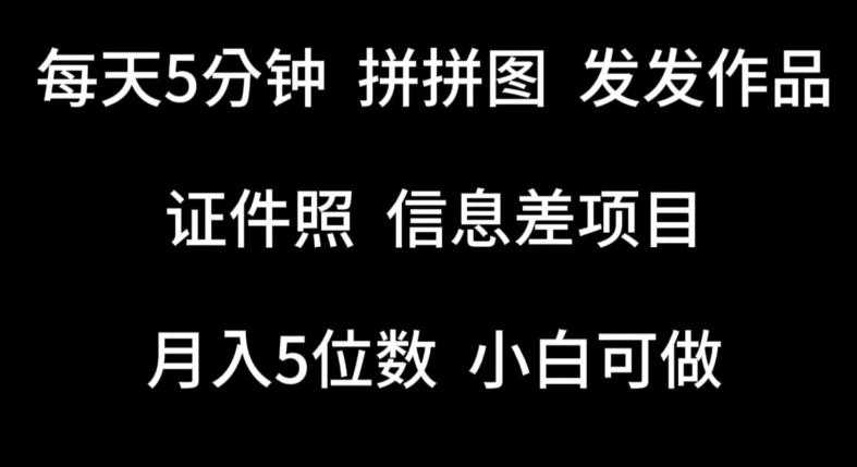 每天5分钟，拼拼图发发作品，证件照信息差项目，小白可做【揭秘】-菜菜网创