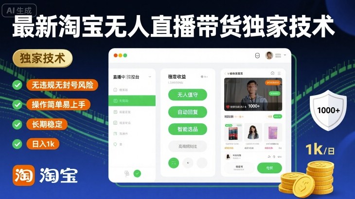 最新淘宝无人直播带货独家技术，无违规无封号风险，操作简单易上手，长期稳定日入1k【揭秘】-菜菜网创