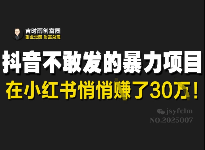 抖音不敢发的暴利项目，在小红书悄悄挣了30W-菜菜网创
