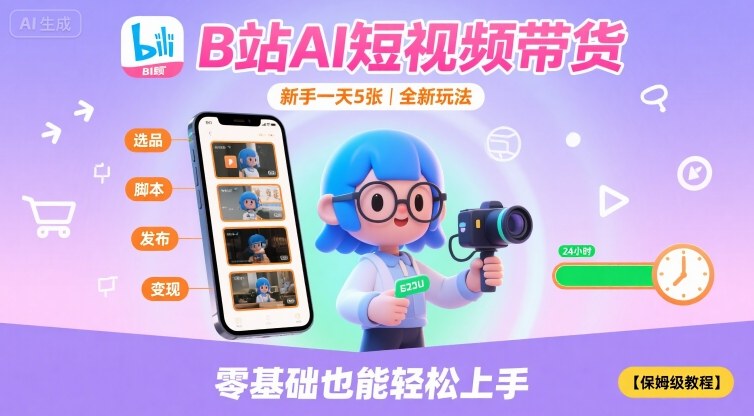 B站AI短视频带货，新手一天5张，全新玩法【保姆级教程】-菜菜网创
