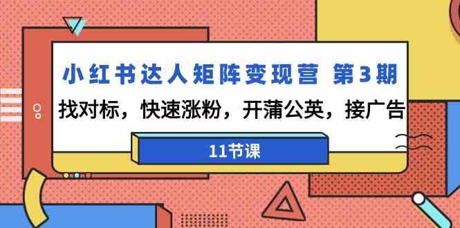 小红书达人矩阵变现营第3期，找对标，快速涨粉，开蒲公英，接广告(11节课)-菜菜网创