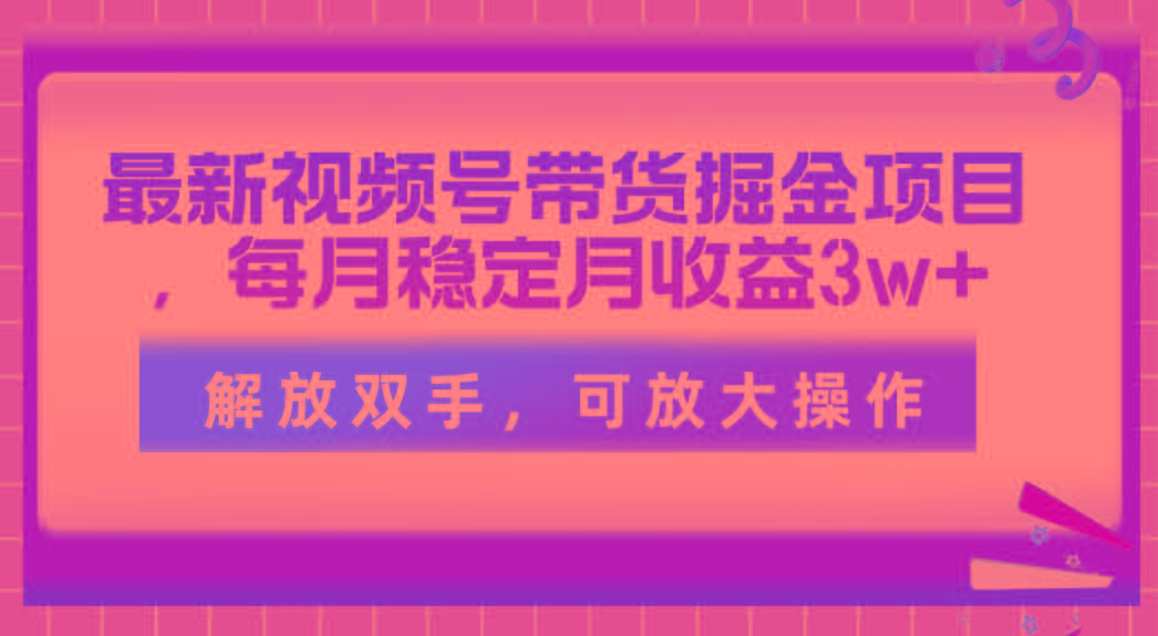 最新视频号带货掘金项目，每月稳定月收益3w+，解放双手，可放大操作-菜菜网创