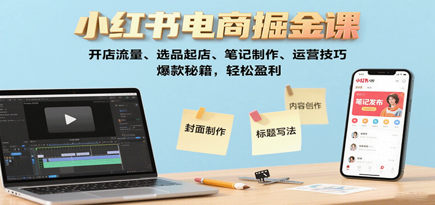 小红书电商掘金课：开店流量、选品起店、笔记制作、运营技巧，爆款秘籍，轻松盈利-菜菜网创
