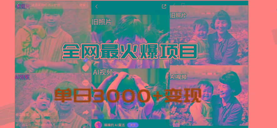 全网爆火的AI让老照片动起来教程，蹭热点日赚3000+，内含免费工具一键…-菜菜网创