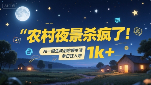 农村夜景杀疯了！AI一键生成治愈系慢生活，单日狂入1k+-菜菜网创