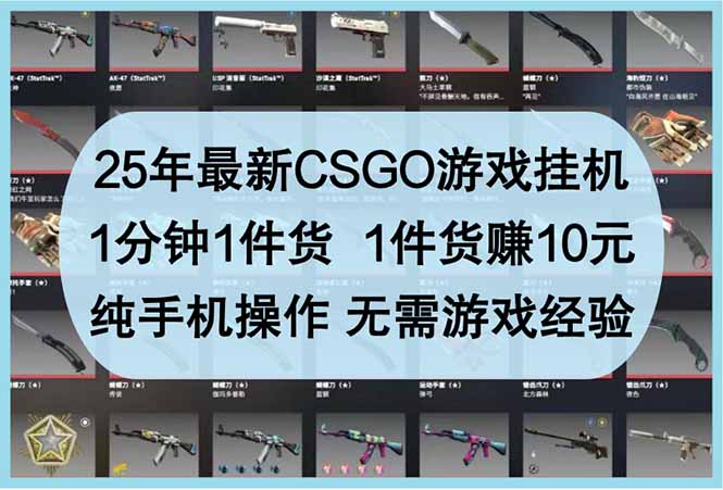 25年最新CSGO游戏挂机，1分钟1件货，1件货赚10元 纯手机操作 无需游戏经验-菜菜网创