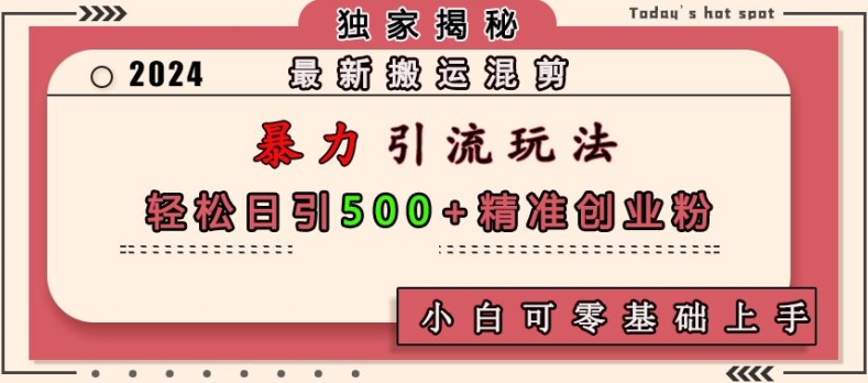 最新搬运混剪暴力引流玩法，轻松日引500+精准创业粉，小白可零基础上手-菜菜网创