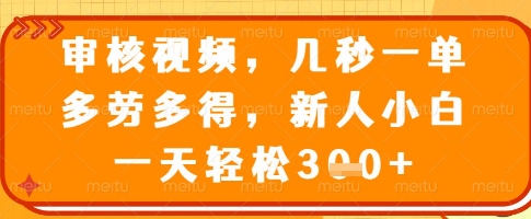 审核视频，几秒一单，多劳多得，新人小白一天轻松3张【揭秘】-菜菜网创