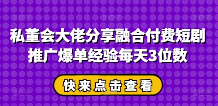 私董会大佬分享融合付费短剧推广爆单经验每天3位数-菜菜网创