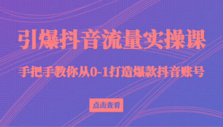 引爆抖音流量实操课，手把手教你从0-1打造爆款抖音账号(27节课)-菜菜网创