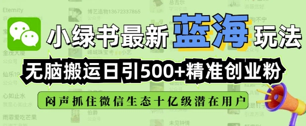 小绿书无脑搬运引流，全自动日引500精准创业粉，微信生态内又一个闷声发财的机会-菜菜网创