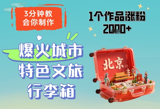 3分钟教会你，制作爆火城市特色文旅行李箱，1个作品涨粉2000+-菜菜网创