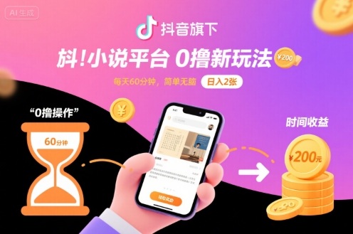 抖音旗下小说平台0撸新玩法，每天挂G60分钟，简单无脑，日入2张【揭秘】-菜菜网创