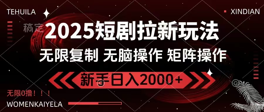 2025短剧拉新玩法，无需注册登录，无限0撸，无脑批量操作日入2000+-菜菜网创