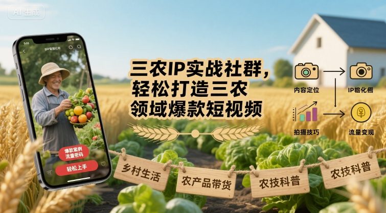 三农IP实战社群，轻松打造三农领域爆款短视频-菜菜网创