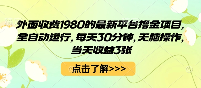 外面收费1980的最新平台撸金项目，全自动运行，每天30分钟，无脑操作，当天收益3张【揭秘】-菜菜网创