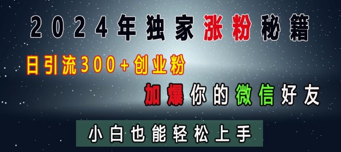 2024年独家涨粉秘籍，日引流300+创业粉，加爆你的微信好友，小白也能轻松上手-菜菜网创