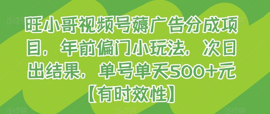 旺小哥视频号薅广告分成项目，年前偏门小玩法，次日出结果，单号单天500+元【有时效性】-菜菜网创