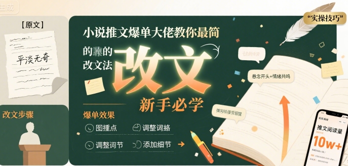 小说推文爆单大佬教你最简单的改文方法实操课，新手必学-菜菜网创