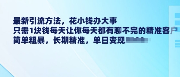 最新引流方法，花小钱办大事，只需1块钱每天让你每天都有聊不完的精准客户 简单粗暴，长期精准-菜菜网创