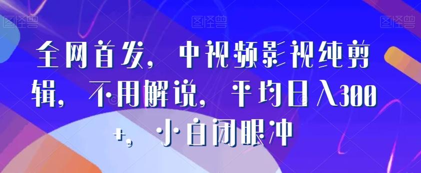全网首发，中视频影视纯剪辑，不用解说，平均日入300+，小白闭眼冲-菜菜网创