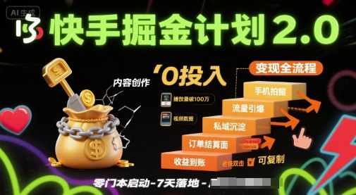 快手掘金计划2.0，快手电商变现全流程，简单可复制，0投入-菜菜网创