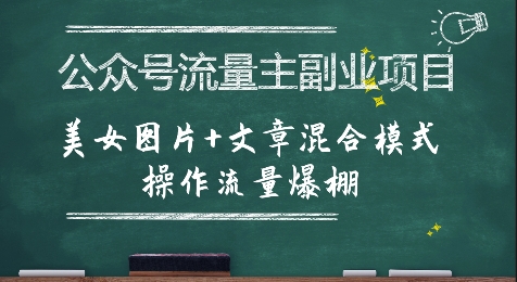 公众号流量主副业项目，美女图片+文章混合模式操作流量爆棚-菜菜网创