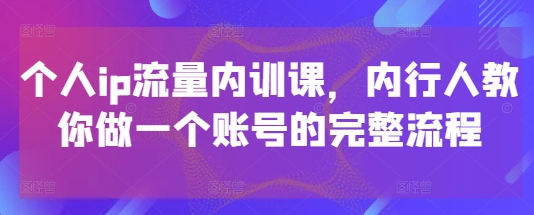 个人ip流量内训课，内行人教你做一个账号的完整流程-菜菜网创