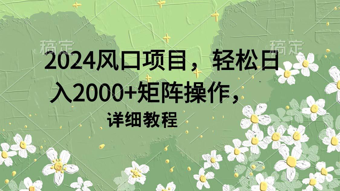 (9652期)2024风口项目，轻松日入2000+矩阵操作，详细教程-菜菜网创