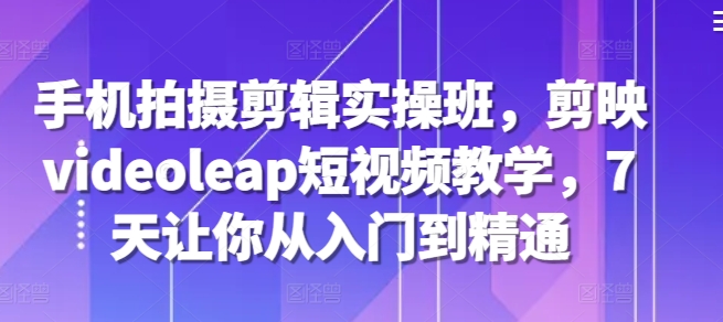 手机拍摄剪辑实操班，剪映videoleap短视频教学，7天让你从入门到精通-菜菜网创