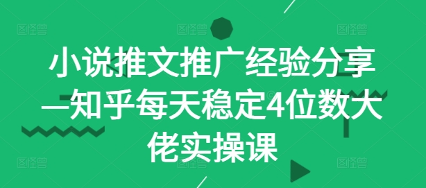 小说推文推广经验分享—知乎每天稳定4位数大佬实操课-菜菜网创