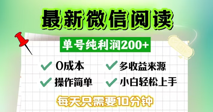 微信阅读最新玩法，每天十分钟，单号一天200+，简单0零成本，当日提现-菜菜网创