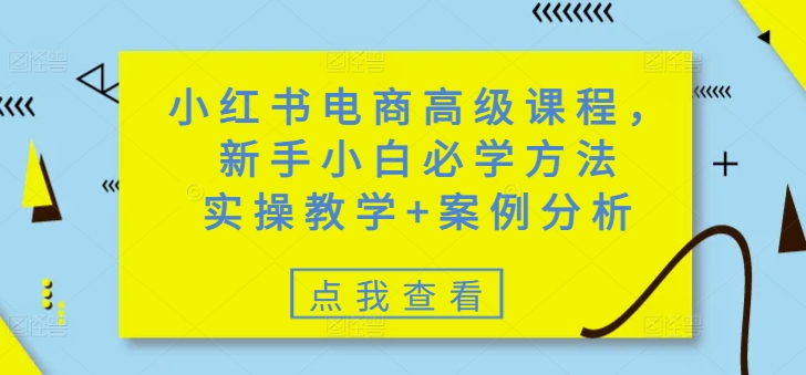 小红书电商高级课程，新手小白必学方法，实操教学+案例分析-菜菜网创