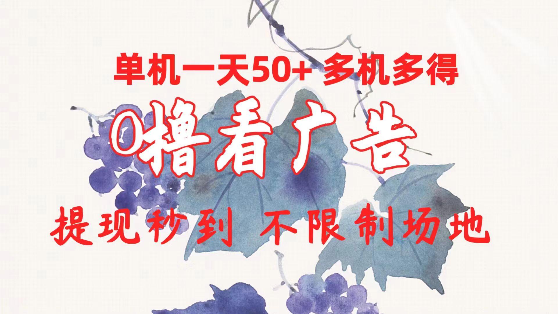 0撸看广告 单机一天50+多机多得 提现秒到 不限制场地操作-菜菜网创