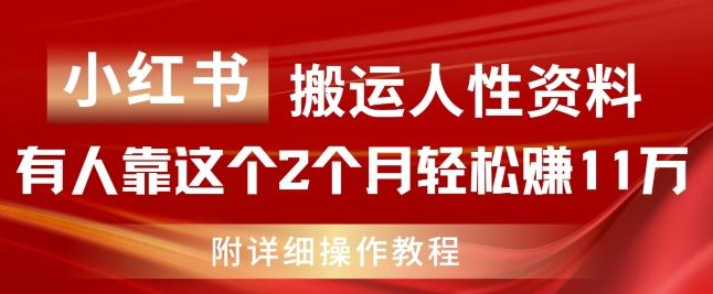 小红书搬运人性资料，有人靠这个2个月轻松赚11w，附教程【揭秘】-菜菜网创