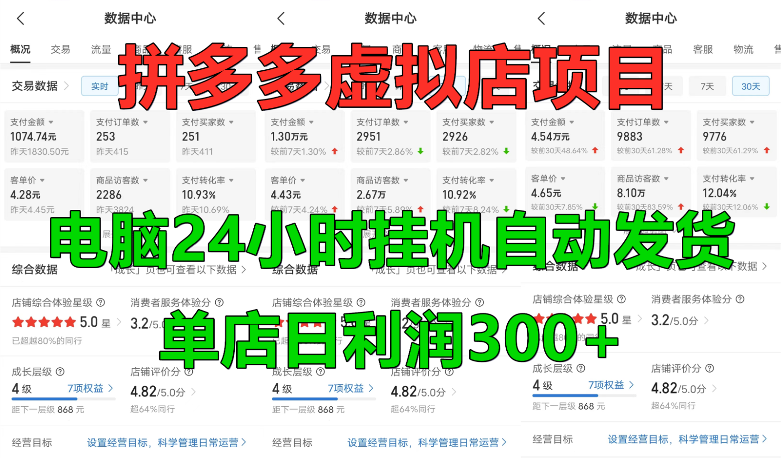 拼多多虚拟店铺项目，电脑挂机自动发货，单店日利润300+-菜菜网创