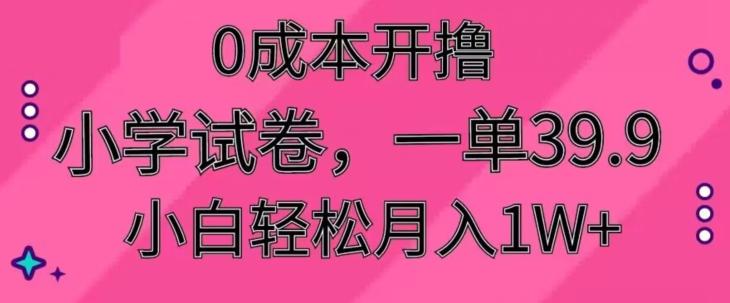 0成本开撸，小学试卷，一单39.9，小白轻松月入1W+-菜菜网创