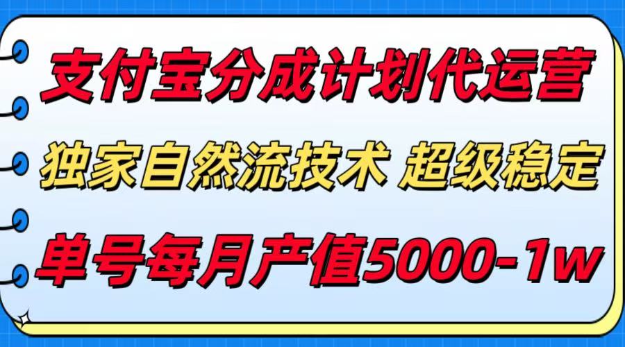 支付宝分成计划代运营，独家自然流技术，收益稳定，单号月产5000＋-菜菜网创
