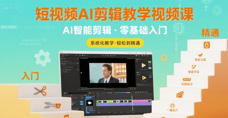 短视频AI剪辑教学视频课，入门到精通-菜菜网创