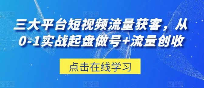 三大平台短视频流量获客，从0-1实战起盘做号+流量创收-菜菜网创