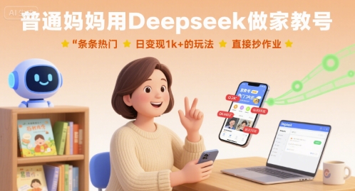 普通妈妈用Deepseek做家教号，条条热门，日变现1k+的玩法，直接抄作业-菜菜网创