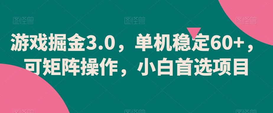 游戏掘金3.0，单机稳定60+，可矩阵操作，小白首选项目【揭秘】-菜菜网创