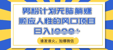 男粉计划无脑躺Z，顺应人性的风口项目，谁发谁火，加爆微信，日入多张【揭秘】-菜菜网创