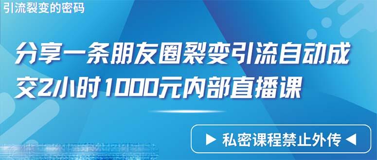 (9850期)仅靠分享一条朋友圈裂变引流自动成交2小时1000内部直播课程-菜菜网创