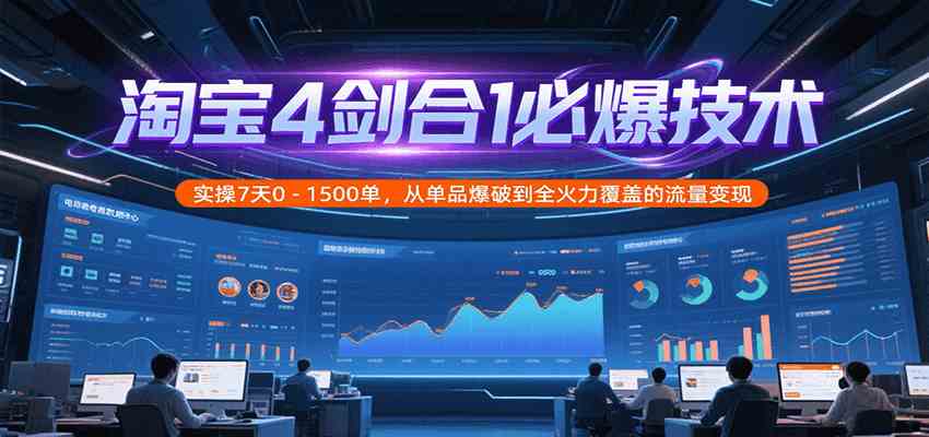 淘宝4剑合1必爆技术，实操7天0-1500单，从单品爆破到全火力覆盖的流量变现-菜菜网创